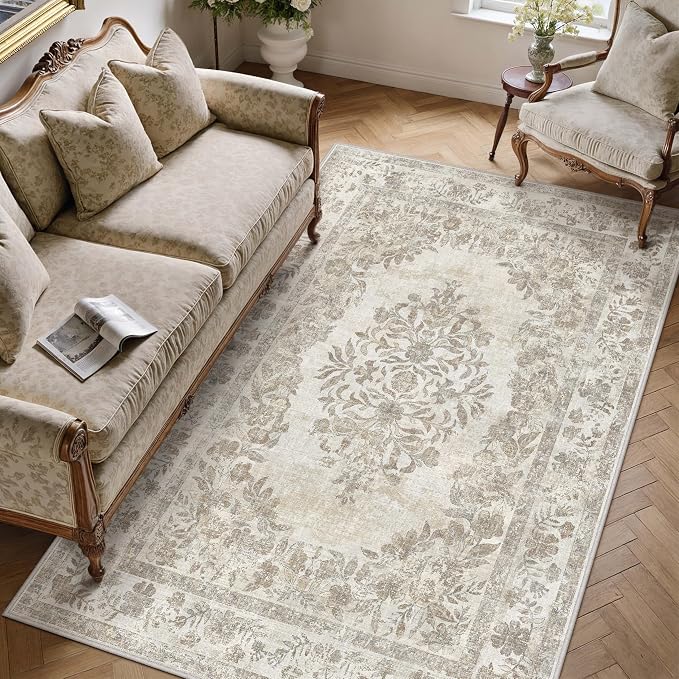 4x6 Area Rug Beige Washable Office Vintage Distressed Carpet Bedroom Indoor - Image 3