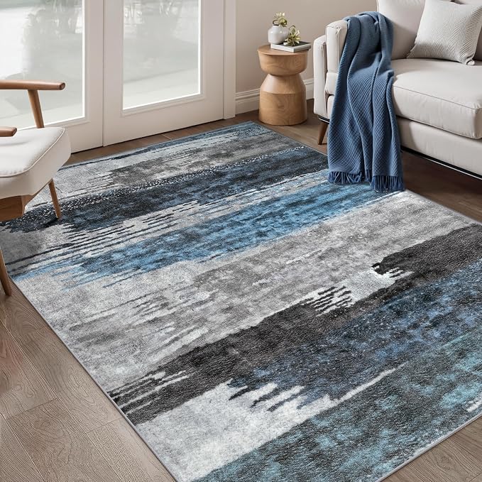 Ciicool Modern Abstract Deep Blue Gray Rug by CIICOOLHomeDeco