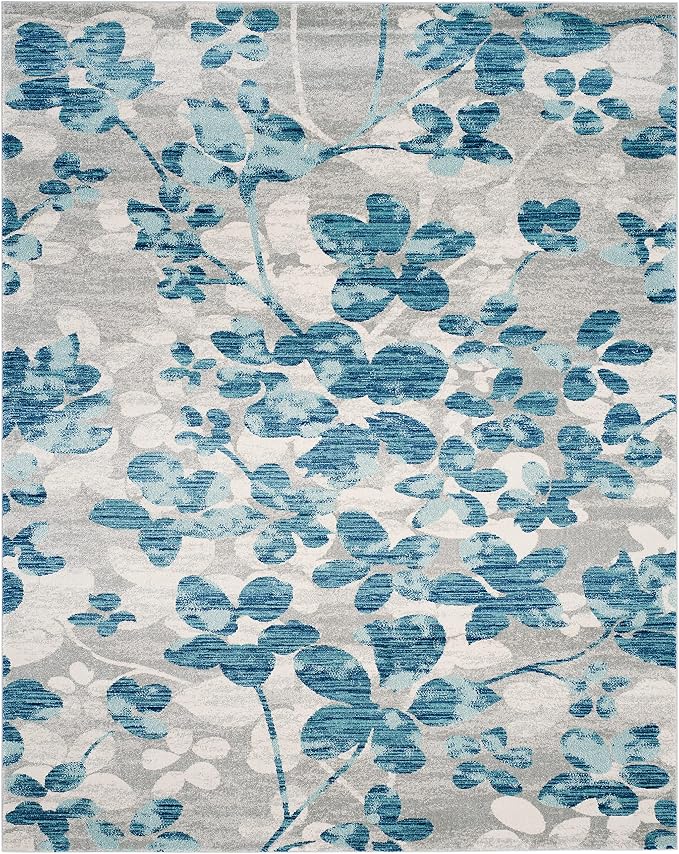 SAFAVIEH Evoke Collection 2'2" x 11' Grey/Light Blue EVK236J Floral - Image 2