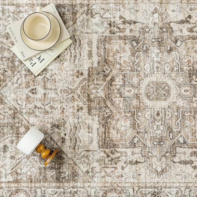 Brown Area Rug 9x12 Vintage Washable Distressed Living Room Carpet Large Indoor - Image 7