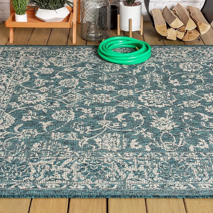 JONATHAN Y Weave Floral Indoor Outdoor Area Rug 3X5 Teal/Gray, Tela Bohemian - Image 10