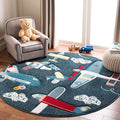 SAFAVIEH Carousel Kids Collection 3' Round Navy/Ivory CRK167N Airplane by SAFAVIEH