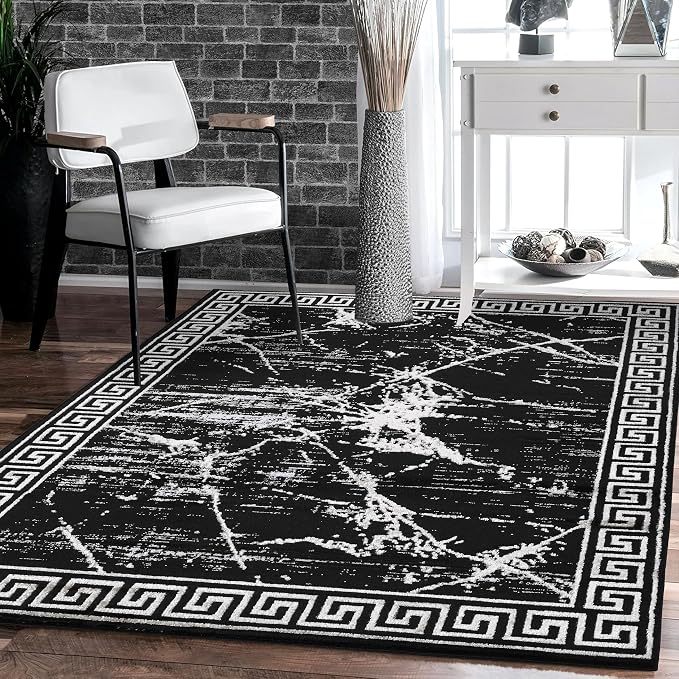 GLORY RUGS Area Rugs Marble 8x10 Black Gray Carpet Modern Abstract Rug Living by GLORYRUGS