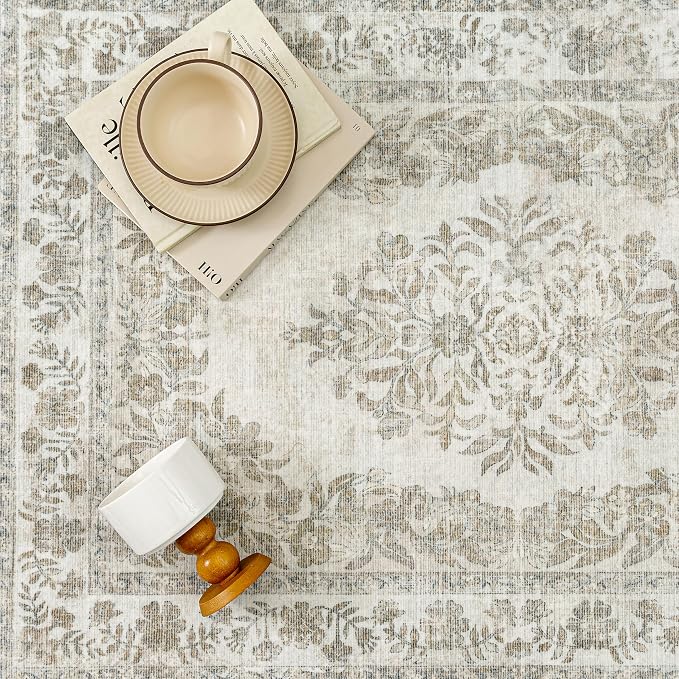 4x6 Area Rug Beige Washable Office Vintage Distressed Carpet Bedroom Indoor - Image 7