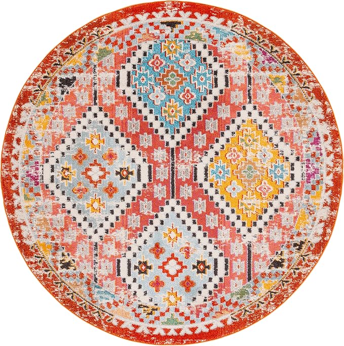 SAFAVIEH Madison Collection 6'7" Round Rust/Pink MAD418Q Boho Diamond - Image 3