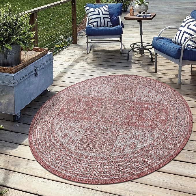 Keen Home Design Terrace Outdoor Round Rug - 5ft Round Washable Indoor/Outdoor by KeenHomeDesign