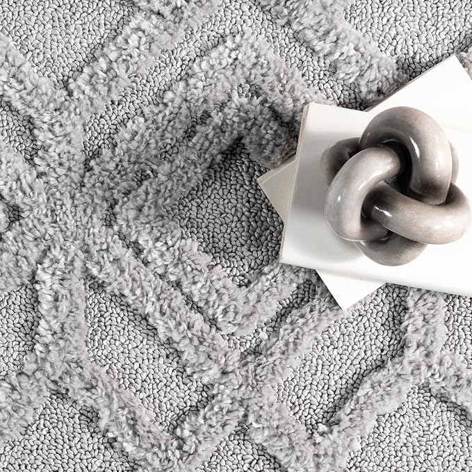 nuLOOM Akia Light Grey, Geometric Lattice, Soft and Textured, High Traffic - Image 7
