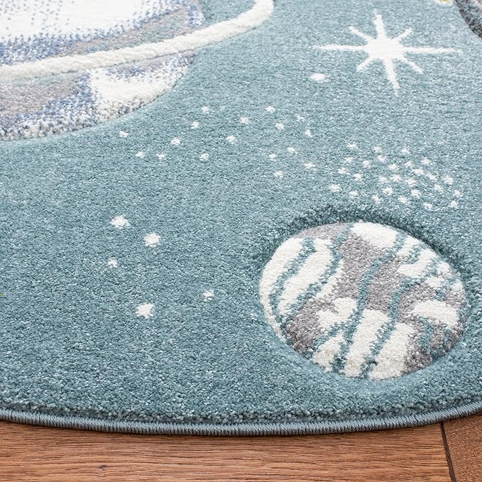 SAFAVIEH Carousel Kids Collection 5'3" Round Teal/Ivory CRK103J Outer Space - Image 4