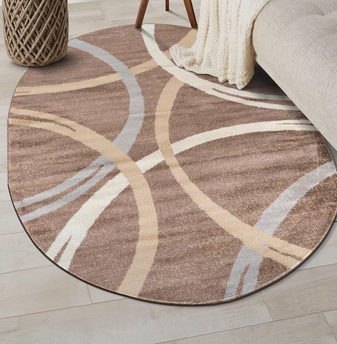 Rugshop Modern Wavy Circles Design Oval Rug, Non-Shedding Carpet - Image 8
