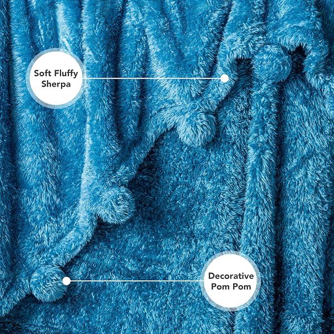 PAVILIA Teal Sherpa Throw Blanket - Image 4