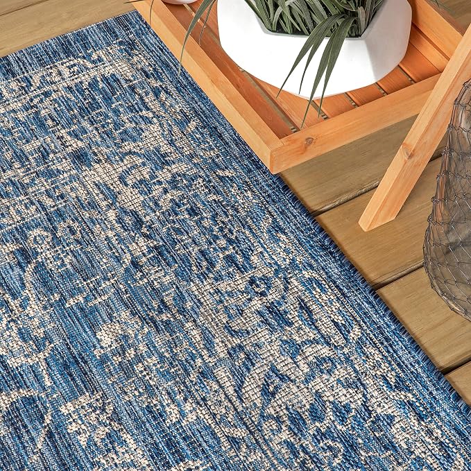 JONATHAN Y Weave Floral Indoor Outdoor Area Rug 4X6 Navy/Gray, Tela Bohemian - Image 8