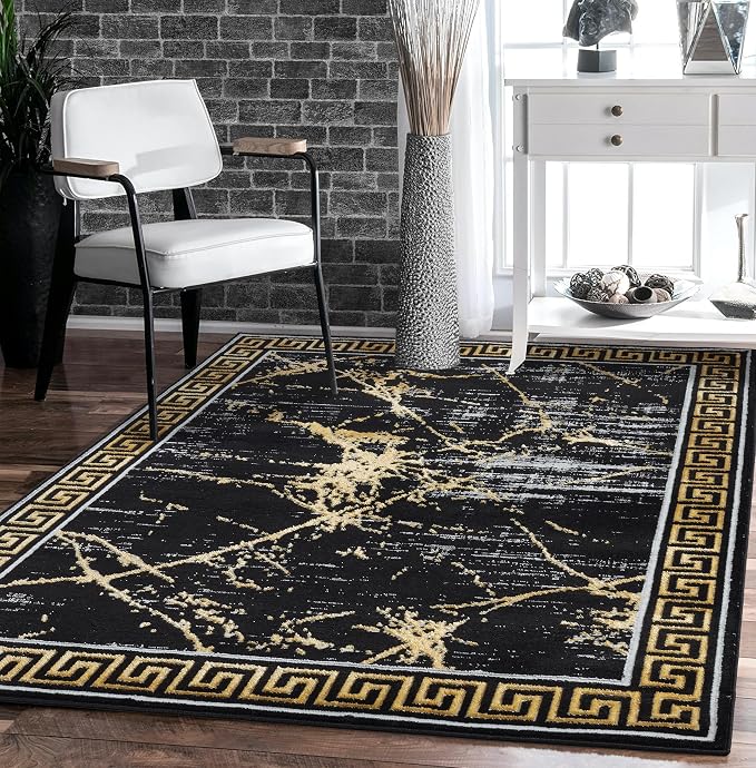 GLORY RUGS Area Rugs Marble 2x3 Black Gold Carpet Modern Abstract Rug Living by GLORYRUGS
