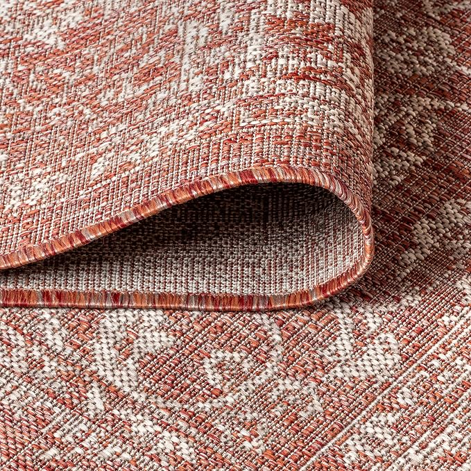 JONATHAN Y Weave Floral Indoor Outdoor Round Area Rug 9 Ft Red/Taupe, Tela - Image 4