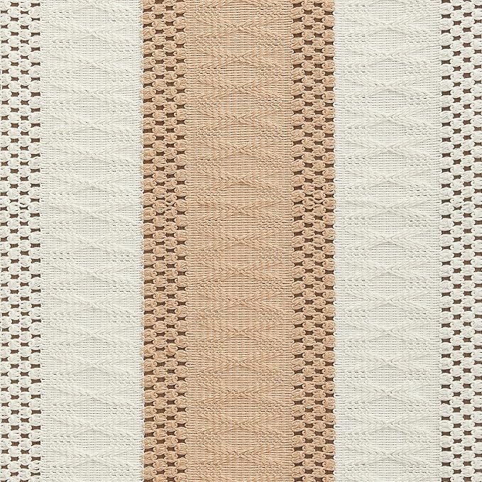 ZeeMart Macrame Style Bicolor Stitching Table Runner, 14 x 90 Inch Beige/Ivory - Image 6