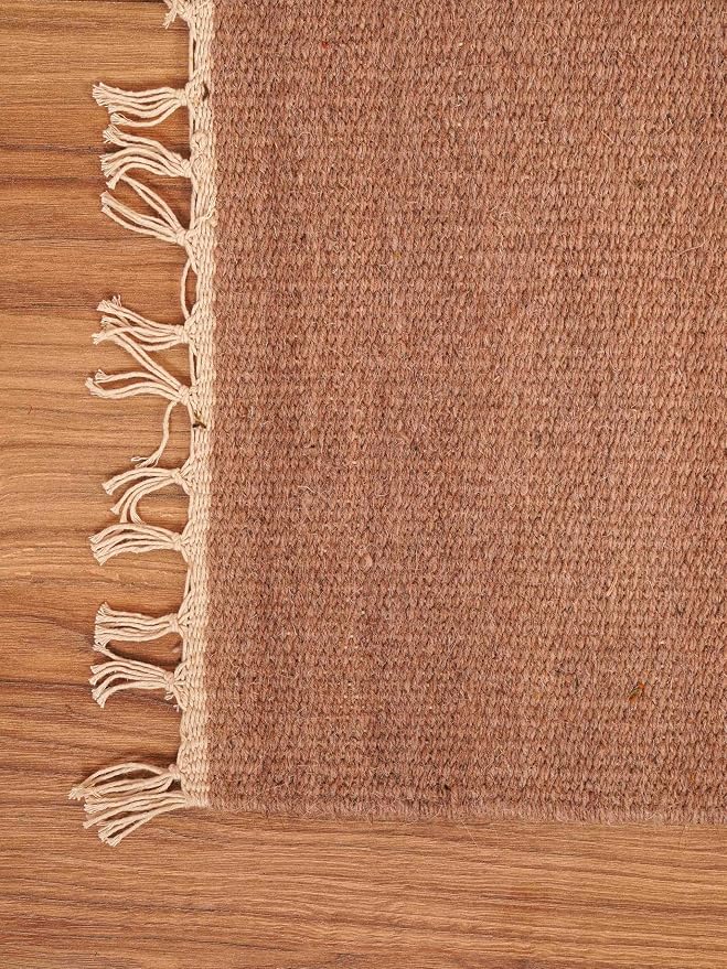 Rugsotic Carpets Hand Woven Flat Weave Kilim Wool 4'x6' Area Rug Solid Light - Image 5