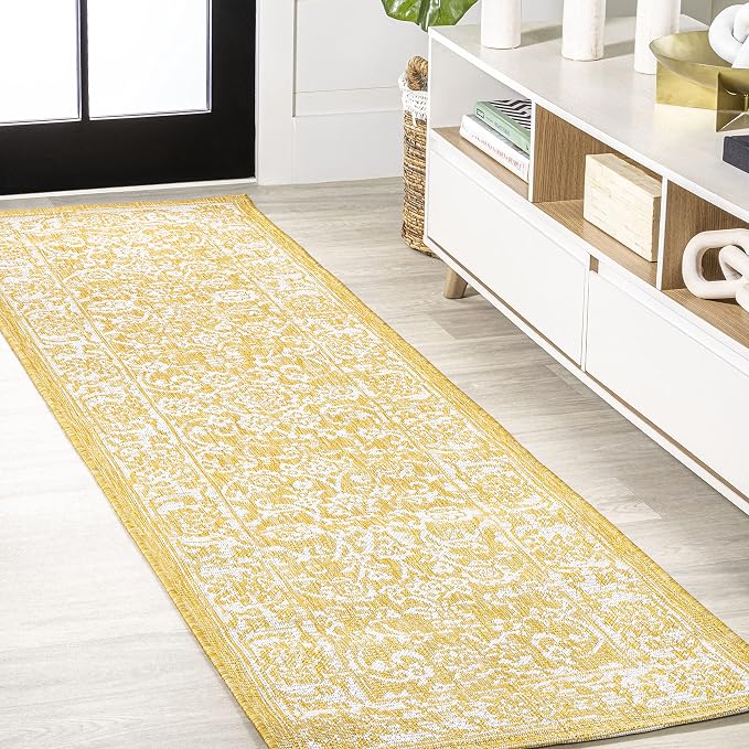 JONATHAN Y Weave Floral Indoor Outdoor Runner Rug 2X8 Yellow/Cream, Tela - Image 3