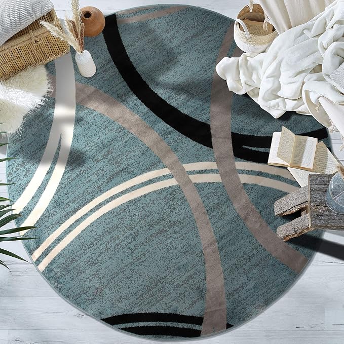 Rugshop Modern Wavy Circles Design Round Rug, Carpet - Image 5
