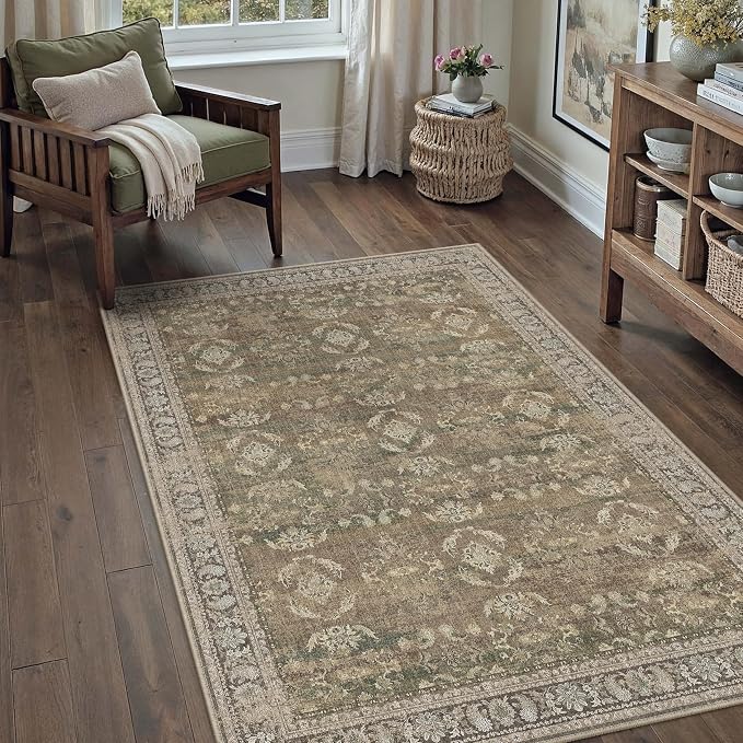 4x6 Brown Area Rug Washable Vintage Distressed Office Carpet Low Pile Entryway - Image 6
