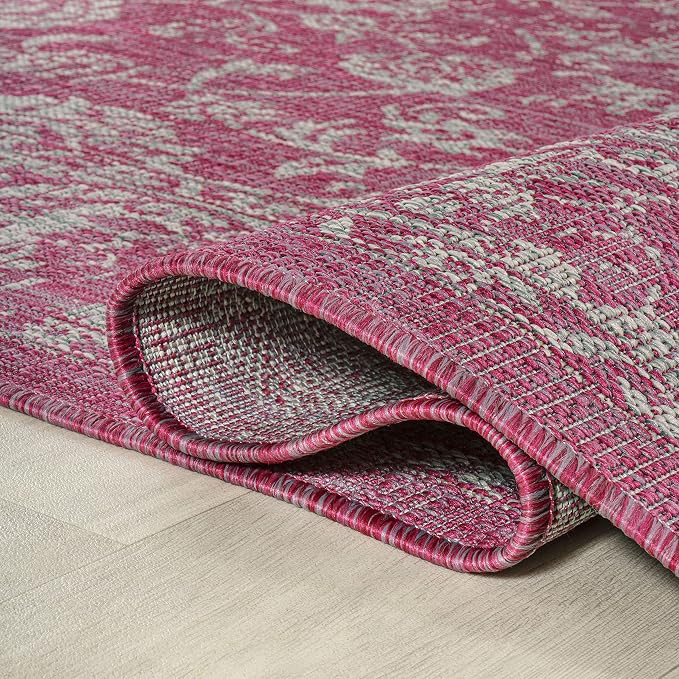 JONATHAN Y Weave Floral Indoor Outdoor Runner Rug 2X8 Fuchsia/Light Gray - Image 4