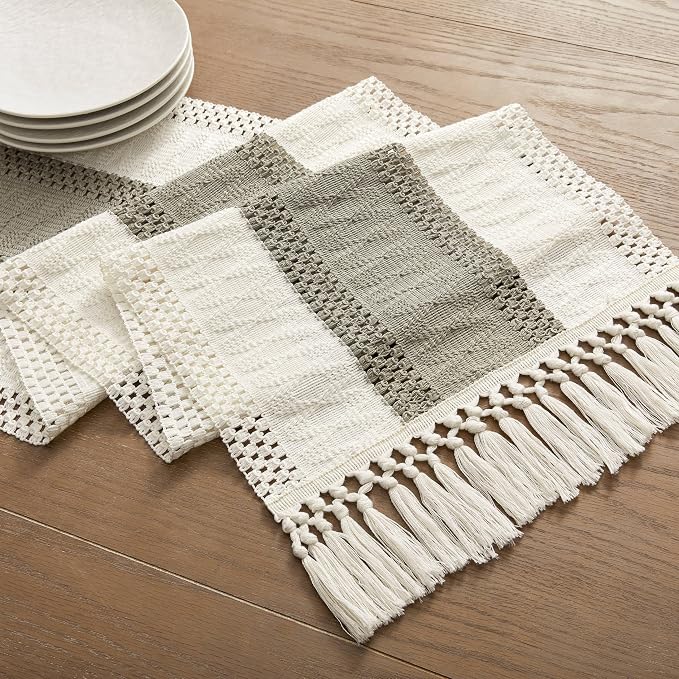 ZeeMart Macrame Style Bicolor Stitching Table Runner, 14 x 36 Inch Dark - Image 7