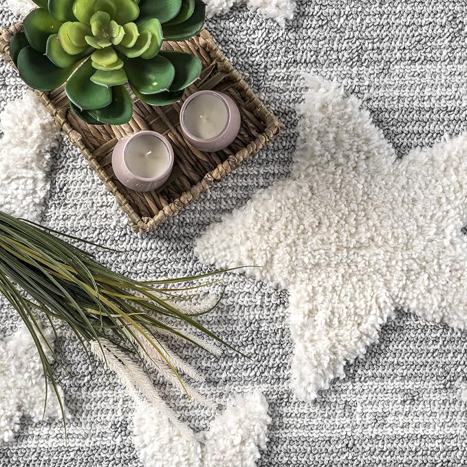nuLOOM Raven Modern Stars High Low Shaggy Tassel Area Rug, Light Grey - Image 4