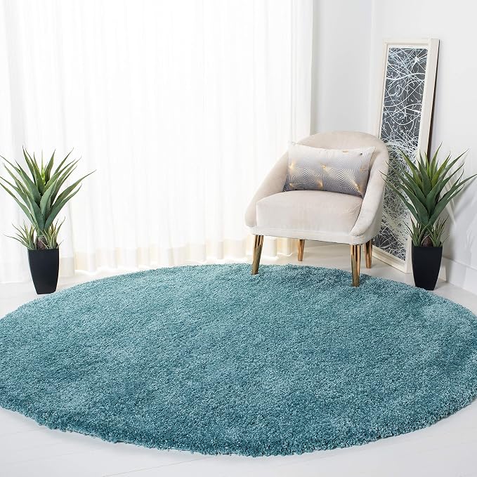SAFAVIEH Milan Shag Collection 10' Round Aqua Blue SG180 Solid Non-Shedding by SAFAVIEH