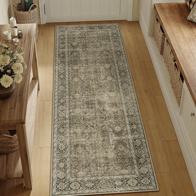 Light Brown 2x8 Vintage Area Rug Hallway Indoor Kitchen Washable Living Room - Image 4