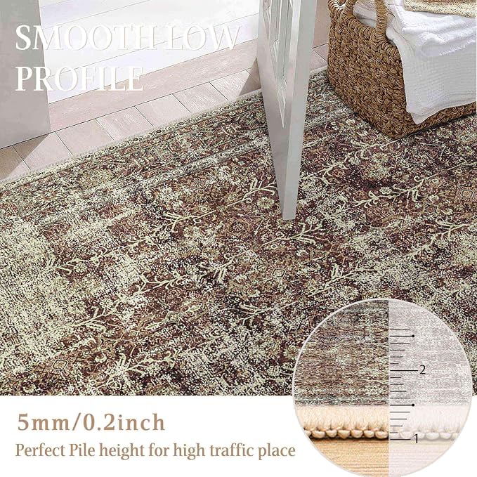 Vintage Area Rug 6x9 Rust Red Washable Living Room Large Carpet Non Slip - Image 2