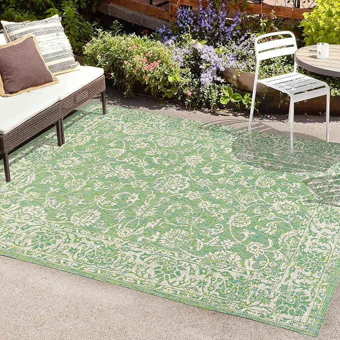 JONATHAN Y Weave Floral Indoor Outdoor Area Rug 3X5 Cream/Green, Tela Bohemian - Image 4