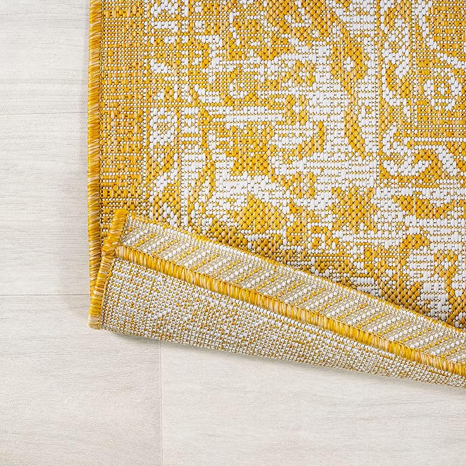 JONATHAN Y Weave Floral Indoor Outdoor Round Area Rug 5 Ft Yellow/Cream - Image 3