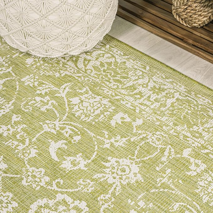 JONATHAN Y Weave Floral Indoor Outdoor Square Area Rug 5X5 Green/Cream - Image 3