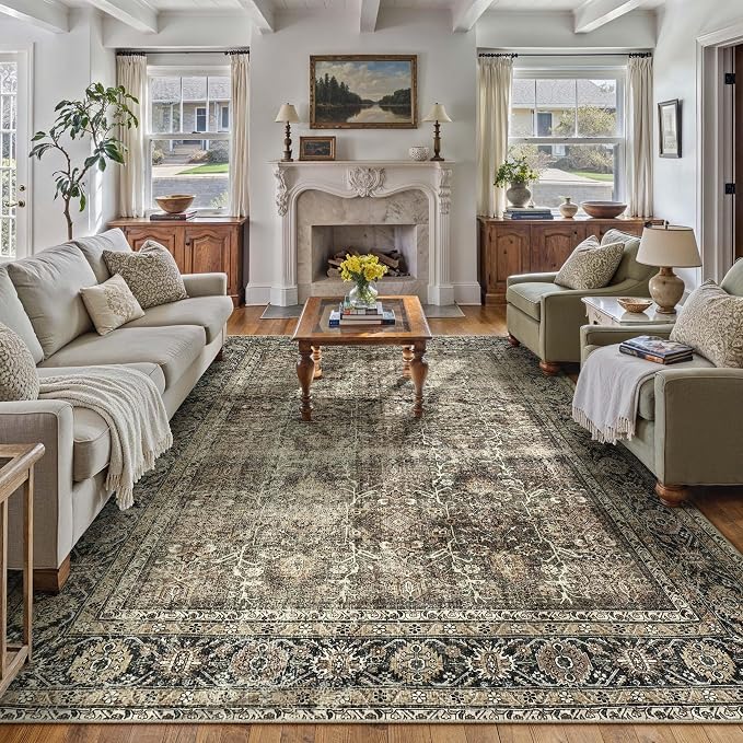 Vintage Area Rug 8x10 Brown Washable Living Room Large Carpet Non Slip Bedroom - Image 5