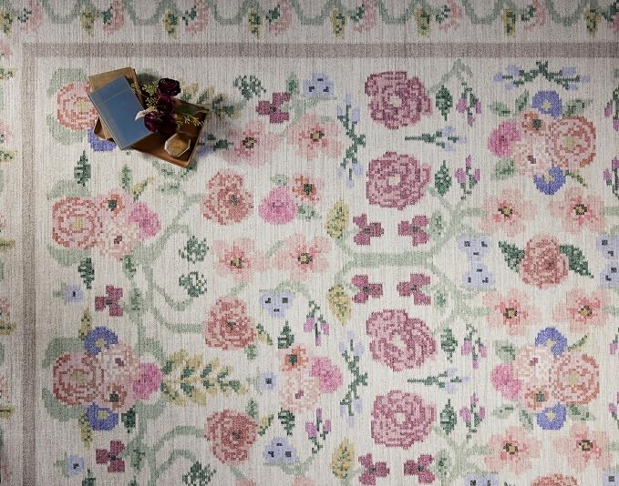 Loloi Rifle Paper Co. Rosa Collection RSA-01 Ivory 7'-6" x 9'-6" Area Rug - Image 4