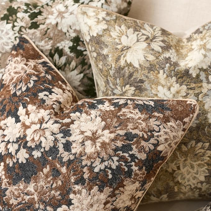 Yangest Neutral Floral Pillow Cover 20 x 20 Inches, Vintage Chenille Square - Image 5