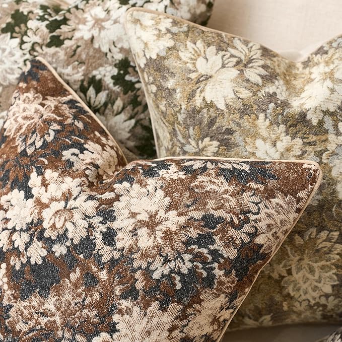 Yangest Neutral Floral Pillow Cover 12 x 20 Inches, Vintage Chenille Rectangle - Image 4