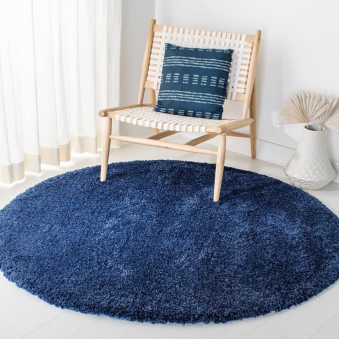 SAFAVIEH Milan Shag Collection 7' Round Navy SG180 Solid Non-Shedding Living by SAFAVIEH