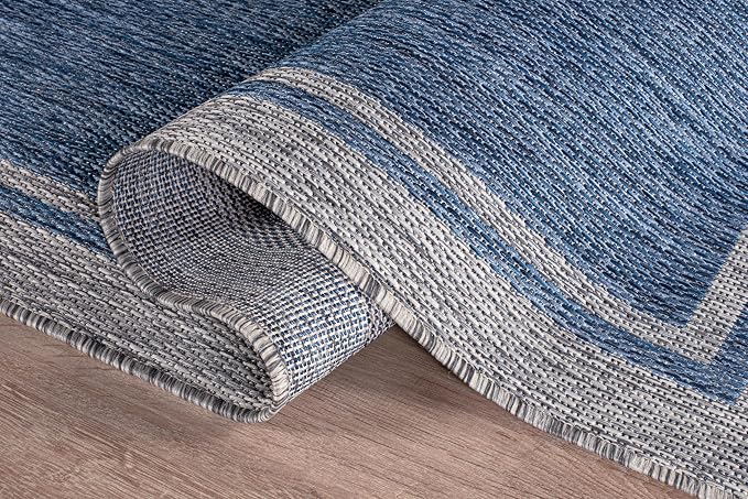 CAMILSON Outdoor Rug, 6x9 Bordered Navy Blue Gray Modern Area Rugs - Image 4