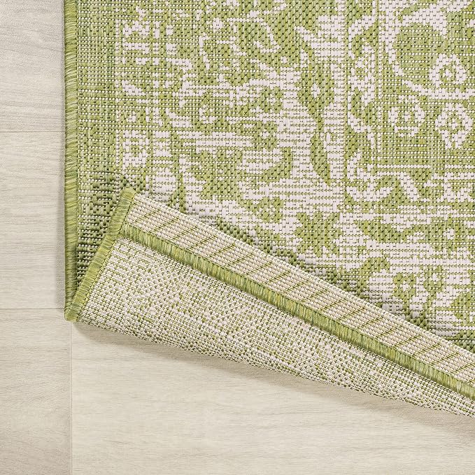 JONATHAN Y Weave Floral Indoor Outdoor Runner Rug 2X10 Green/Cream, Tela - Image 5
