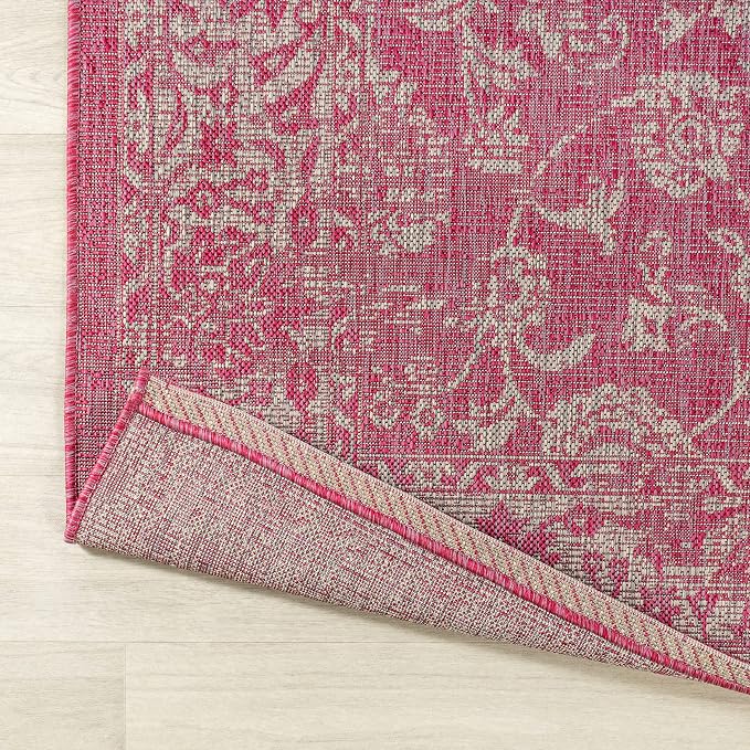 JONATHAN Y Weave Floral Indoor Outdoor Runner Rug 2X8 Fuchsia/Light Gray - Image 5