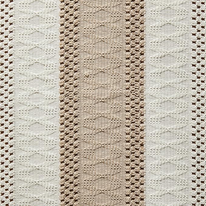 ZeeMart Macrame Style Bicolor Stitching Table Runner, 14 x 48 Inch Taupe/Ivory - Image 6