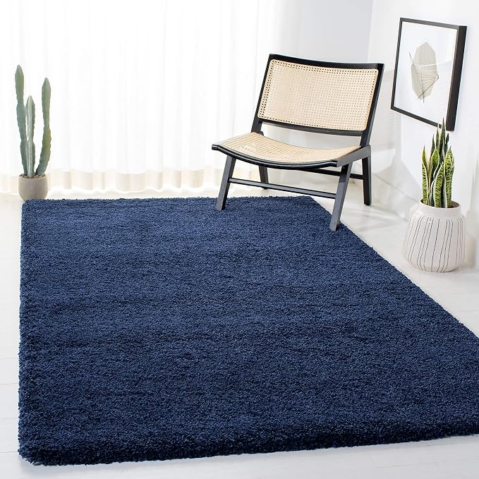 SAFAVIEH Milan Shag Collection 3' Square Navy SG180 Solid Non-Shedding Living by SAFAVIEH