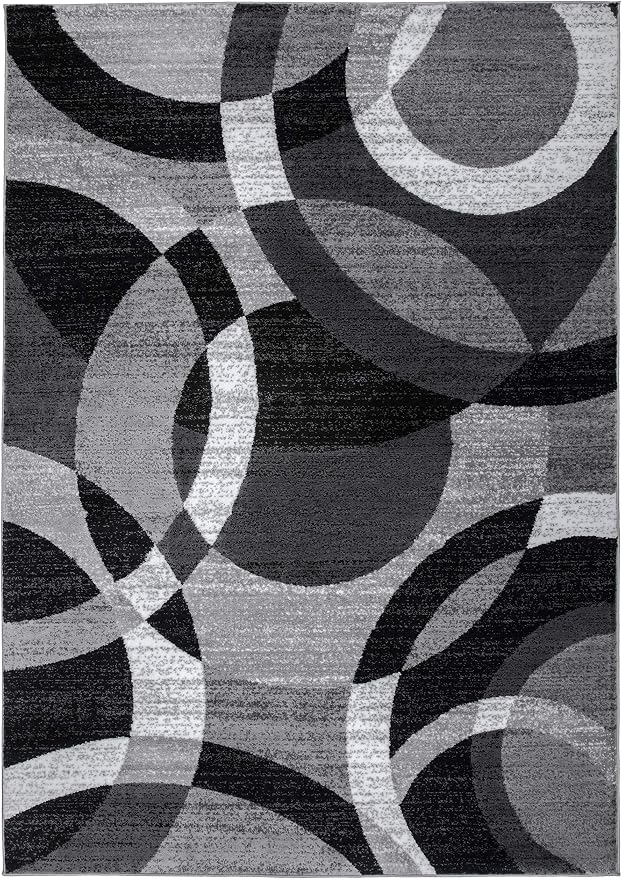 Rugshop Gray Modern Geometric Area Rug, Abstract Circles, High-Traffic - Image 2