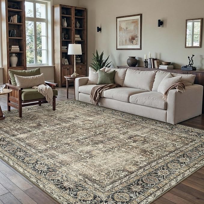 Vintage Area Rug 8x10 Brown Washable Living Room Large Carpet Non Slip Bedroom - Image 6
