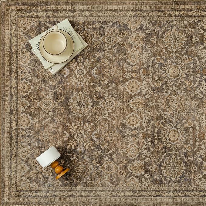 5x7 Vintage Area Rug Brown Washable Living Room Large Non Slip Carpet Bedroom - Image 8