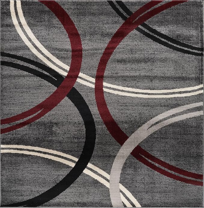Rugshop Modern Wavy Circles Design Non-Shedding Square Rug, Carpet - Image 2