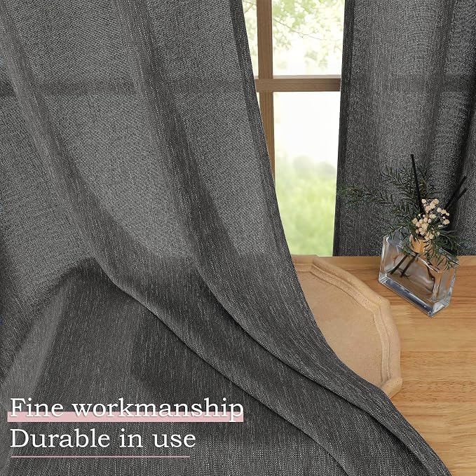 Simplebrand Grey Faux Linen Textured Curtains 63 Inch Length 2 Panels - Image 8