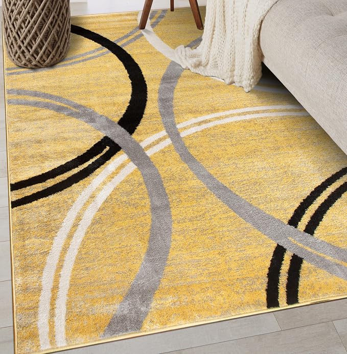 Rugshop Wavy Circles Design Area Rug, Non-Shedding Carpet by Rugshop
