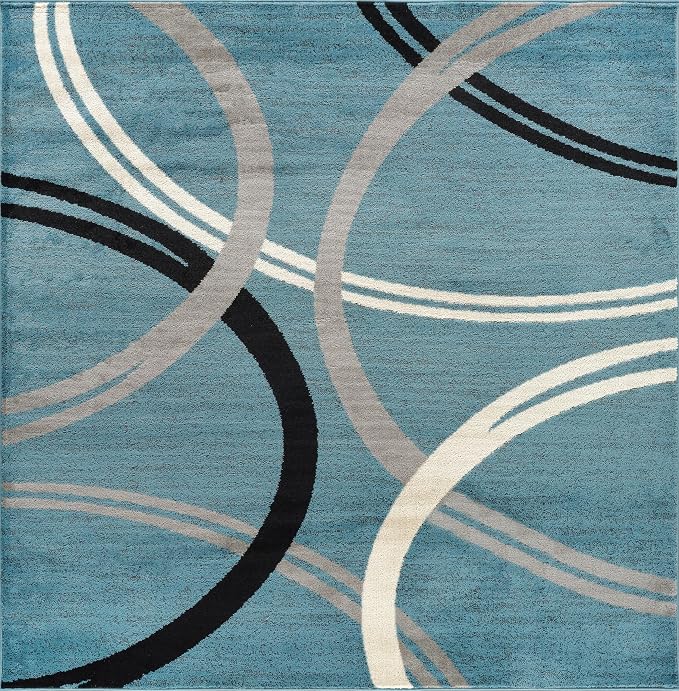 Rugshop Modern Wavy Circles Design Square Rug, Non-Shedding Carpet - Image 2