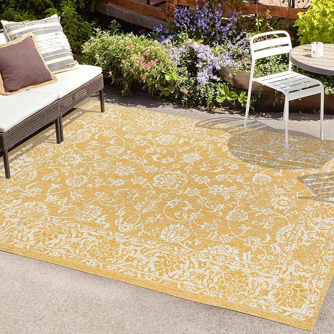 JONATHAN Y Weave Floral Indoor Outdoor Area Rug 9X12 Yellow/Cream, Tela - Image 4