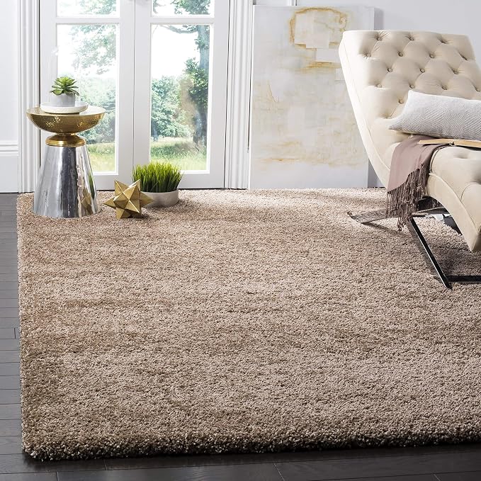 SAFAVIEH Milan Shag Collection 5'1" Square Dark Beige SG180 Solid Non-Shedding by SAFAVIEH
